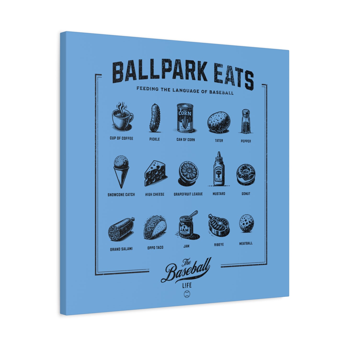 Ballpark Eats_Feeding the Language of Baseball Wall Art Canvas_Carolina Blue