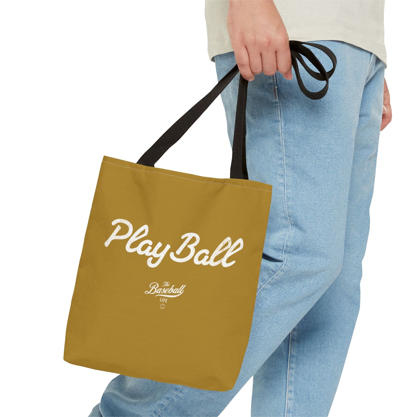 Play Ball Tote Bag_Old Gold with White Print