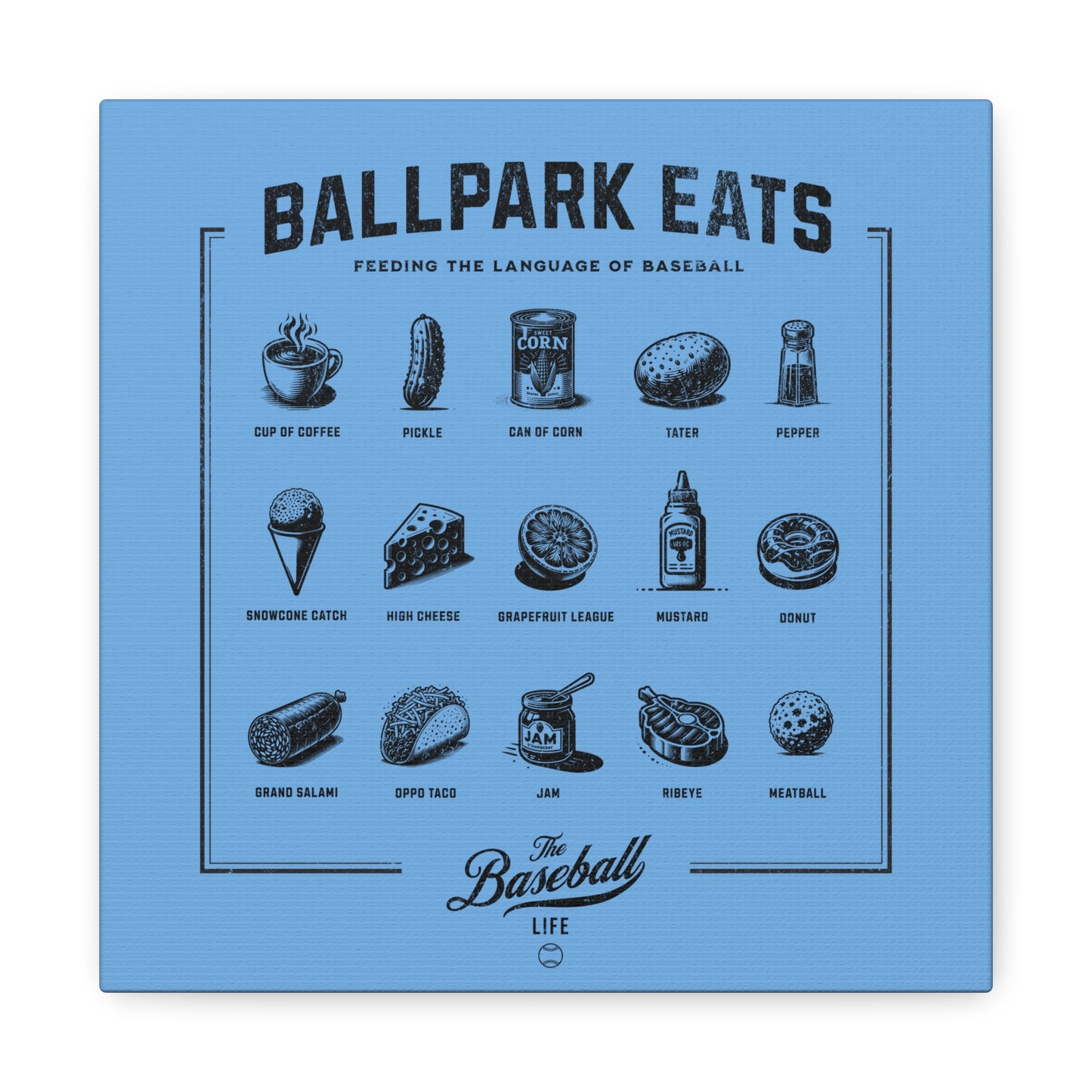 Ballpark Eats_Feeding the Language of Baseball Wall Art Canvas_Carolina Blue