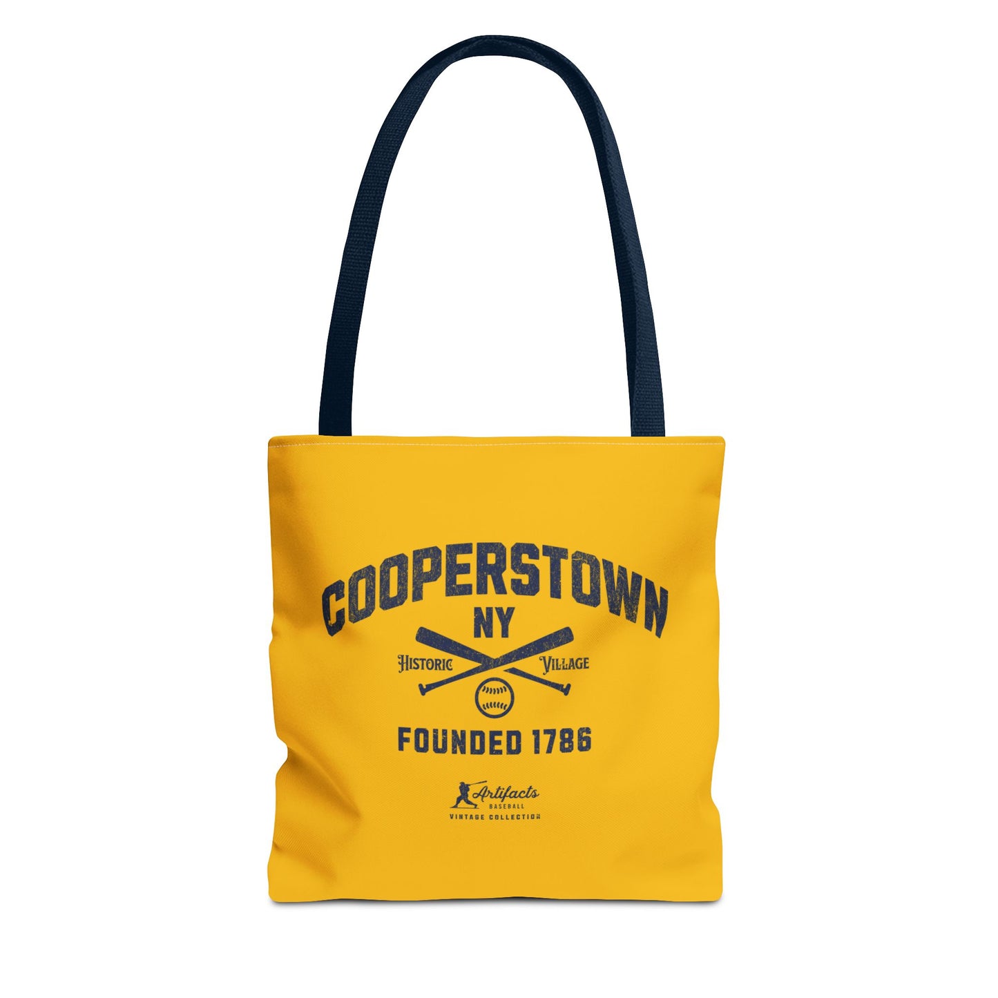 Cooperstown, NY Tote Bag_Yellow Gold w Navy Print