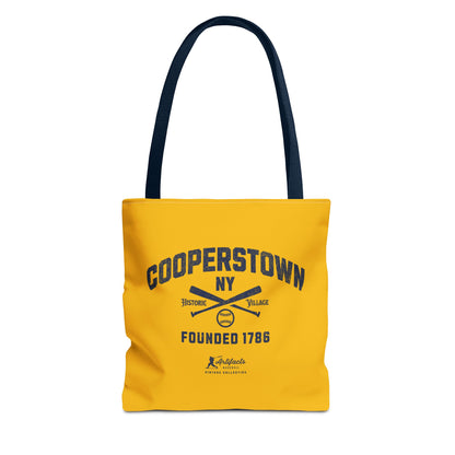 Cooperstown, NY Tote Bag_Yellow Gold w Navy Print