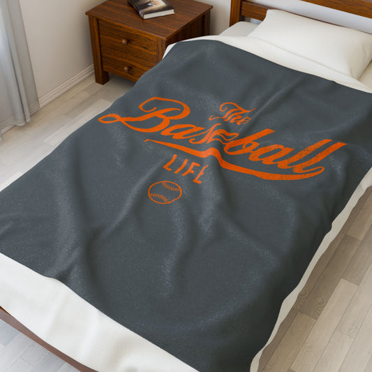 Velveteen Plush Blanket_Dark Gray with Orange Print