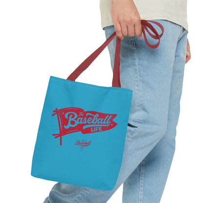 Vintage Pennant Tote Bag_Red Print on Turquoise