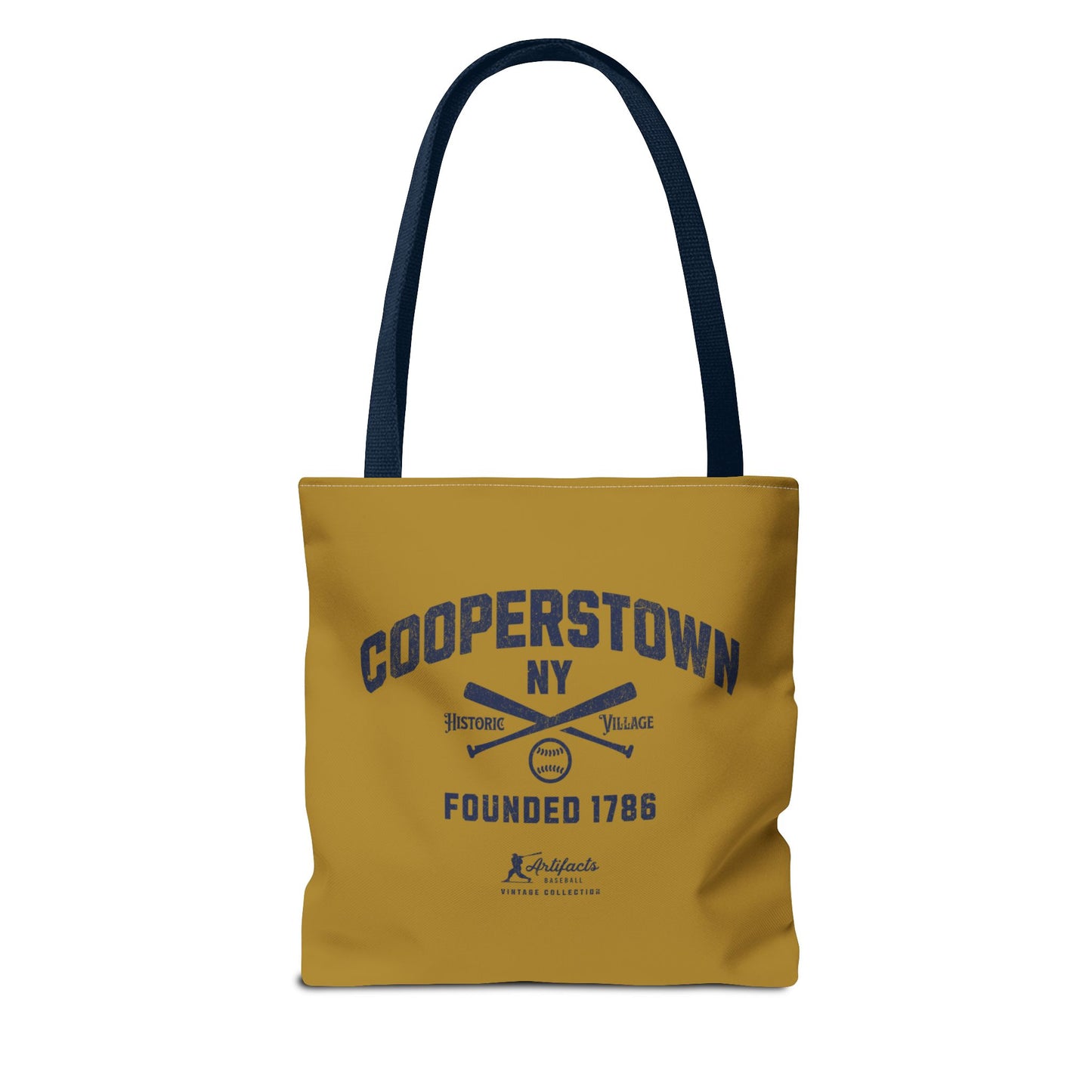 Cooperstown, NY Tote Bag_Old Gold w Navy Print