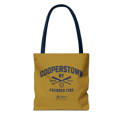 Cooperstown, NY Tote Bag_Old Gold w Navy Print