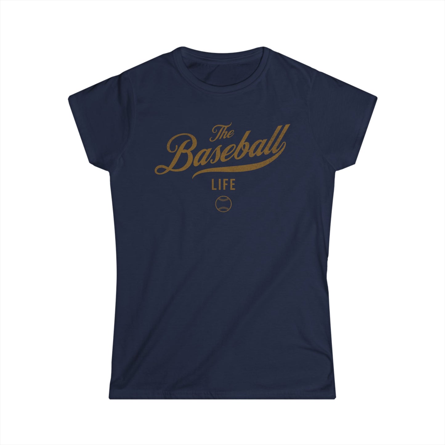 The Baseball Life Classic Script Tee_Women's_Old Gold Print