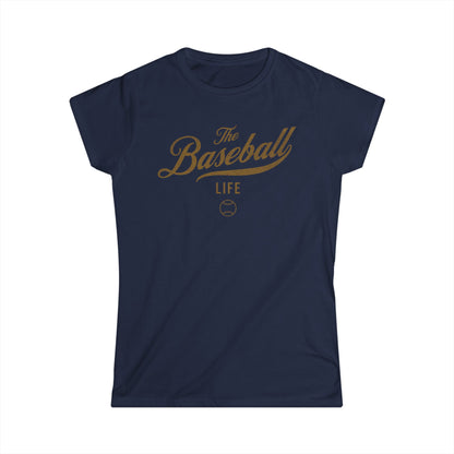 The Baseball Life Classic Script Tee_Women's_Old Gold Print