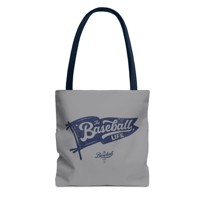 Vintage Pennant Tote Bag_Navy Print on Medium Gray