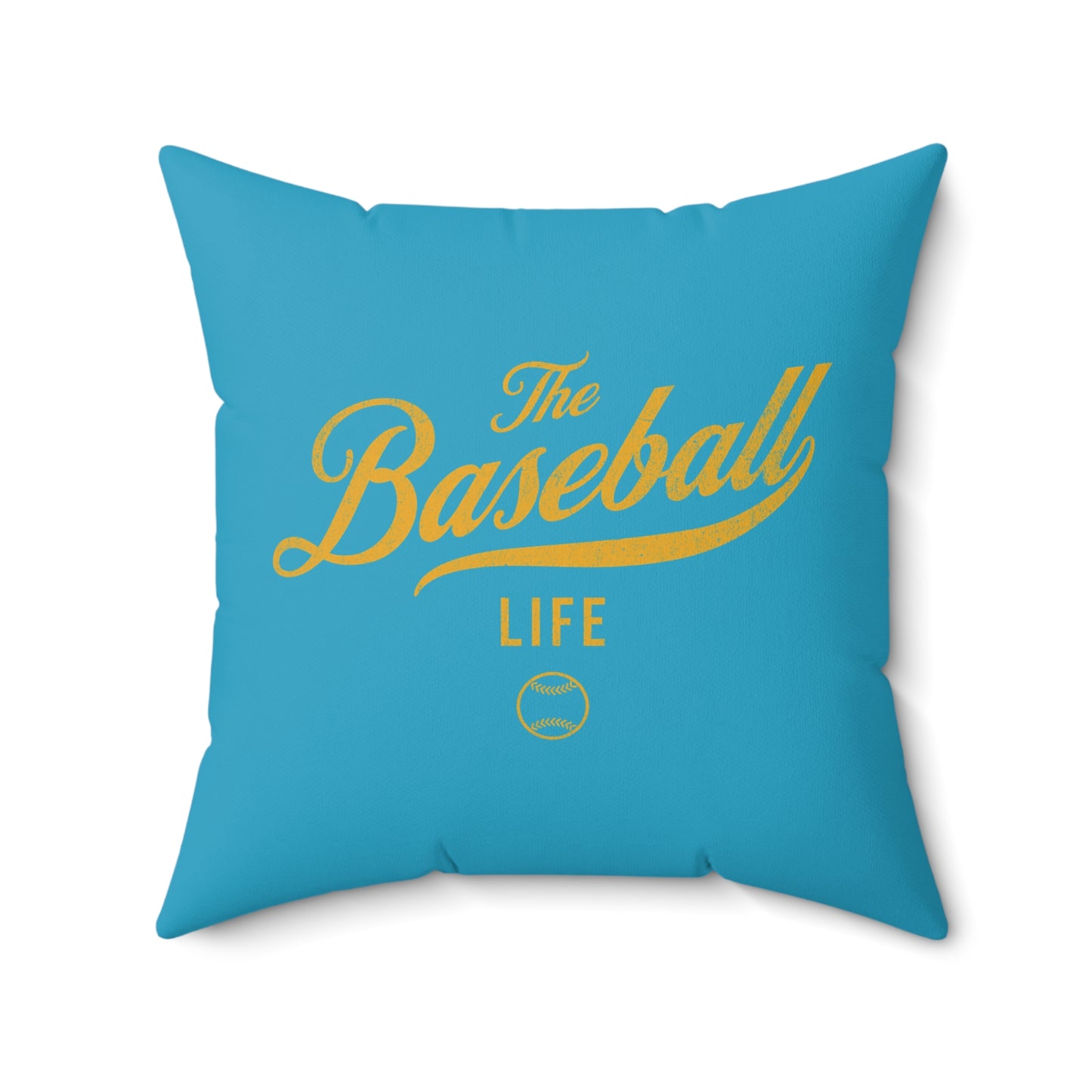 The Baseball Life Accent Pillow_Turquoise w Yellow Print