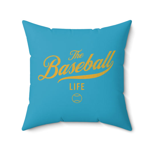 The Baseball Life Accent Pillow_Turquoise w Yellow Print