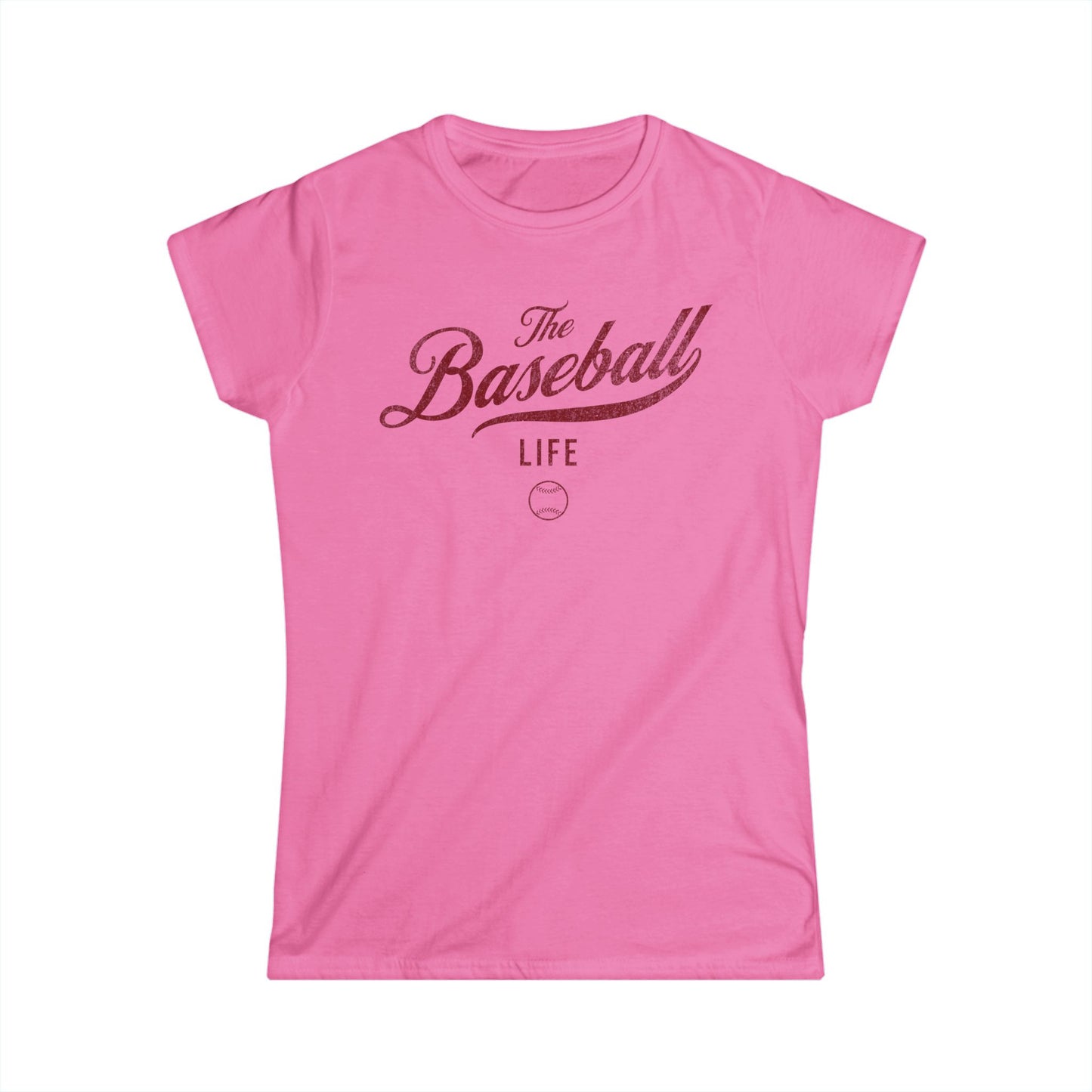 The Baseball Life Classic Script Tee_Women's_Maroon Print