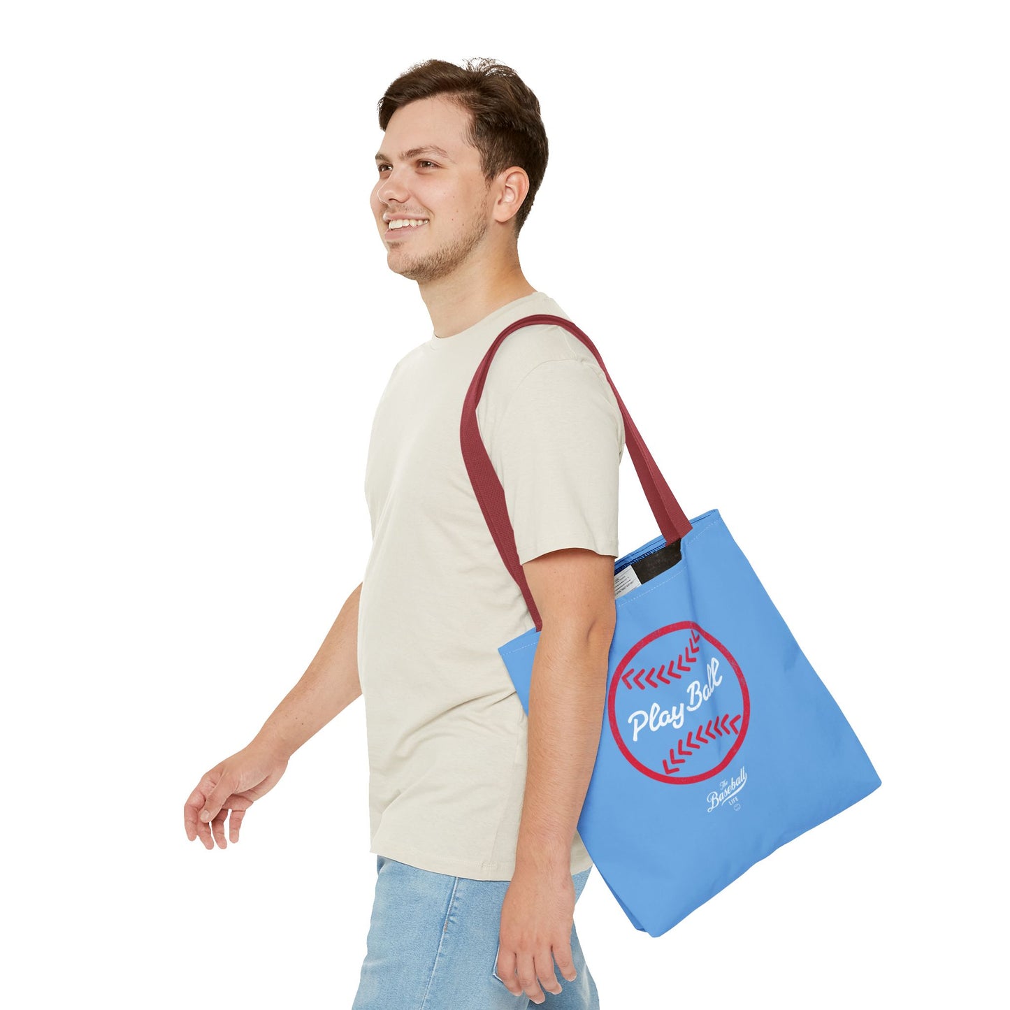 Baseball Icon Play Ball Tote Bag_Carolina Blue