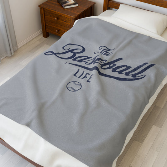 Velveteen Plush Blanket_Light Gray with Navy Print