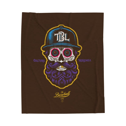 Velveteen Plush Blanket_Beisbol Sugar Skull Series_Player 2_Dark Brown