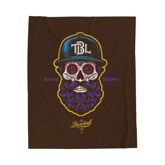 Velveteen Plush Blanket_Beisbol Sugar Skull Series_Player 2_Dark Brown