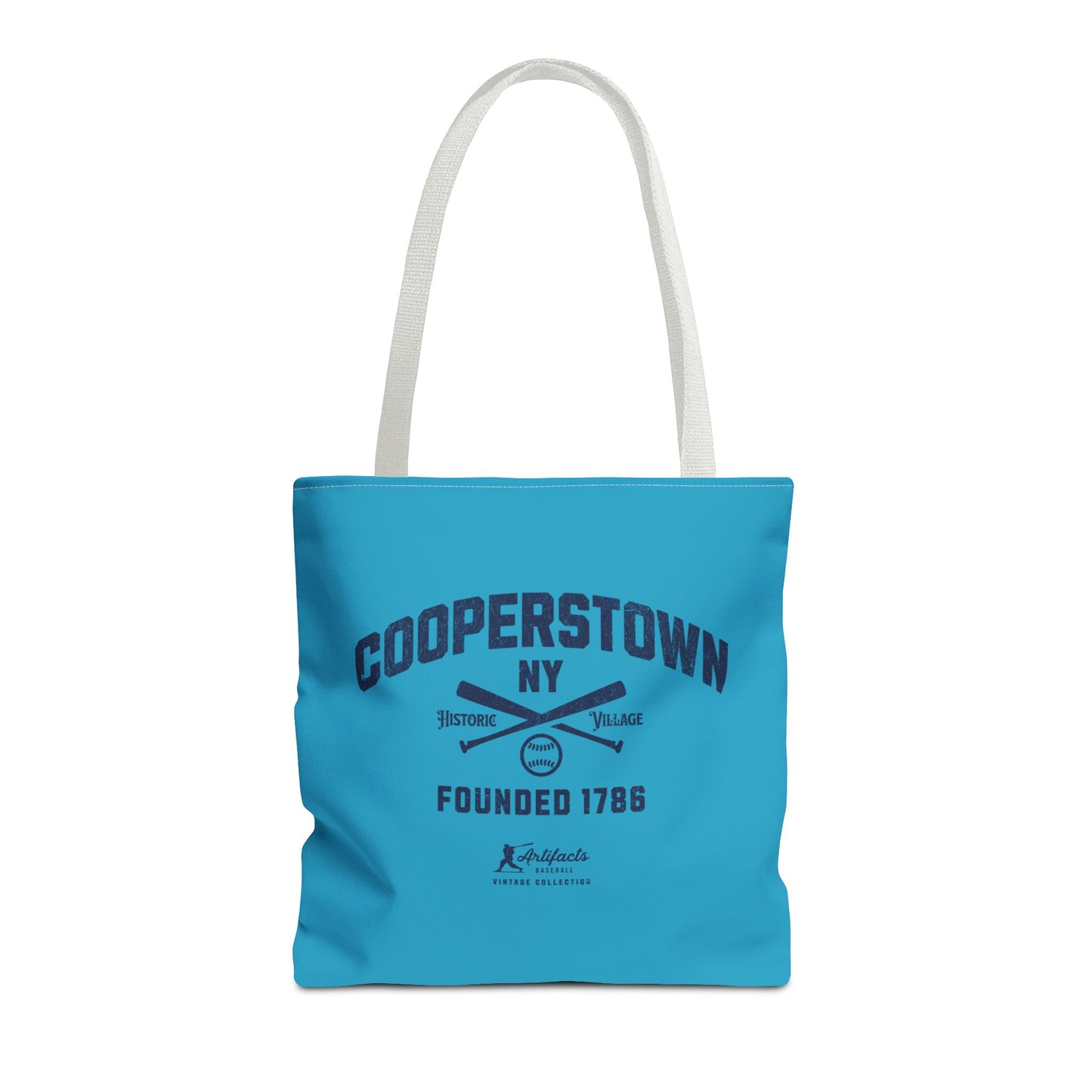 Cooperstown, NY Tote Bag_Turquoise w Navy Print