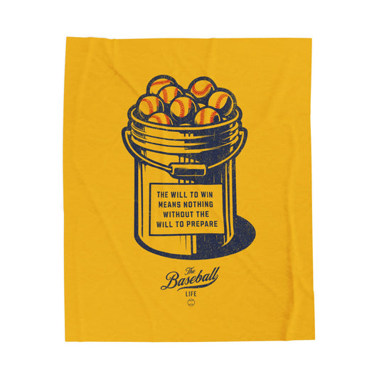 Velveteen Plush Blanket_Bucket of Balls (The Will To Prepare)_Yellow Gold