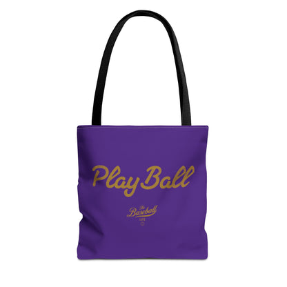 Play Ball Tote Bag_Purple with Old Gold Print