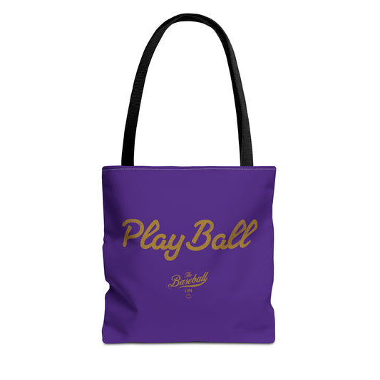 Play Ball Tote Bag_Purple with Old Gold Print
