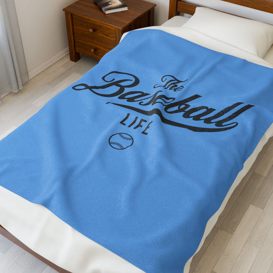 Velveteen Plush Blanket_Carolina Blue with Black Print