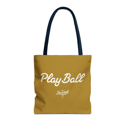 Play Ball Tote Bag_Old Gold with White Print
