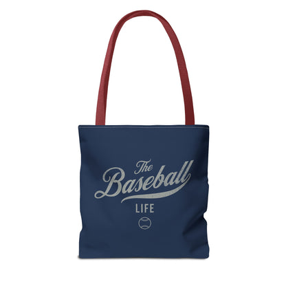 The Baseball Life Tote Bag_Navy w Silver Gray Print