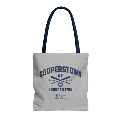 Cooperstown, NY Tote Bag_Light Gray w Navy Print