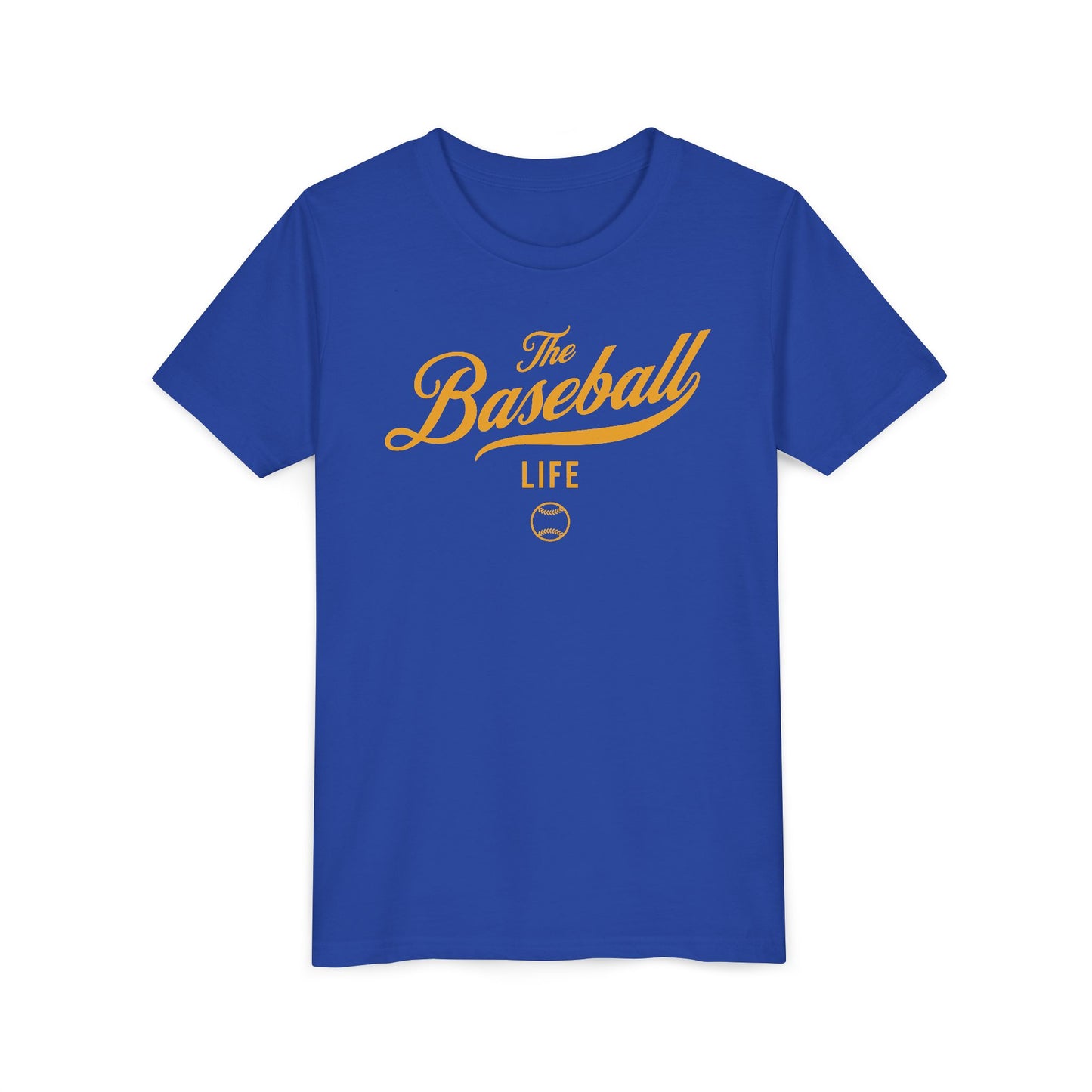 Youth The Baseball Life Classic Script T-Shirt_Yellow Gold Print