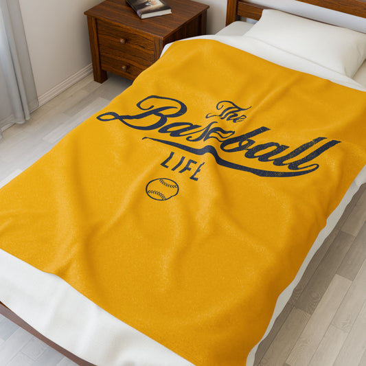 Velveteen Plush Blanket_Yellow Gold with Navy Print