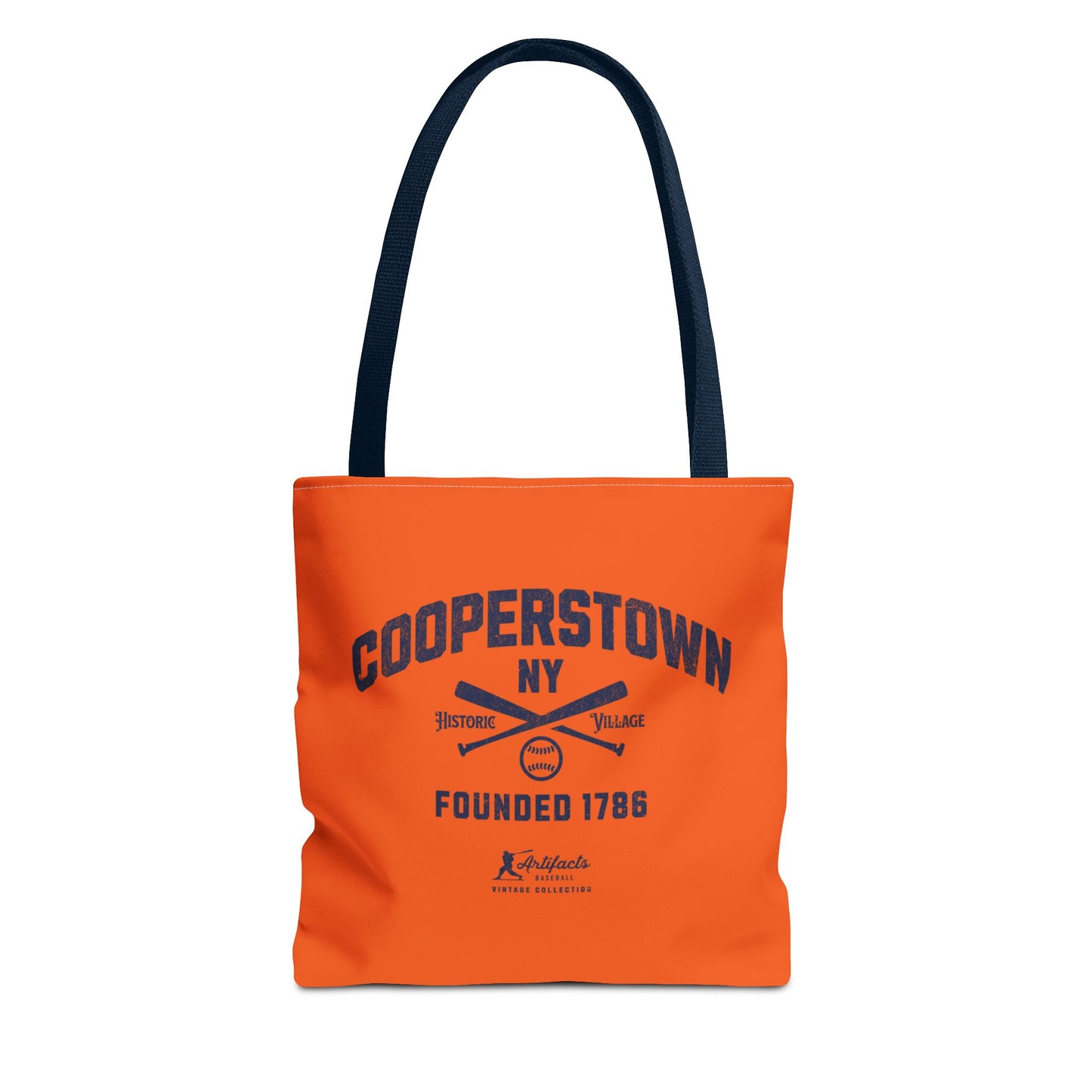 Cooperstown, NY Tote Bag_Orange w Navy Print