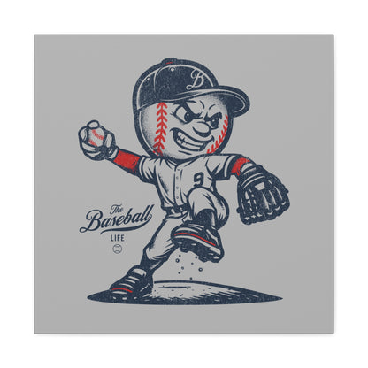Mr. Baseball Mascot Pitching Wall Art Canvas