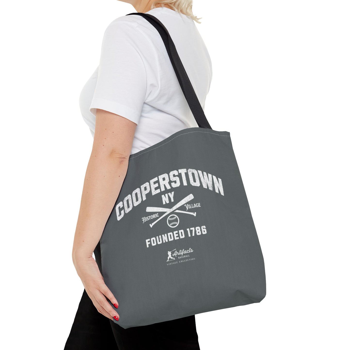 Cooperstown, NY Tote Bag_Dark Gray w White Print