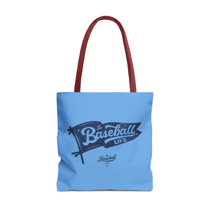 Vintage Pennant Tote Bag_Navy Print on Carolina Blue