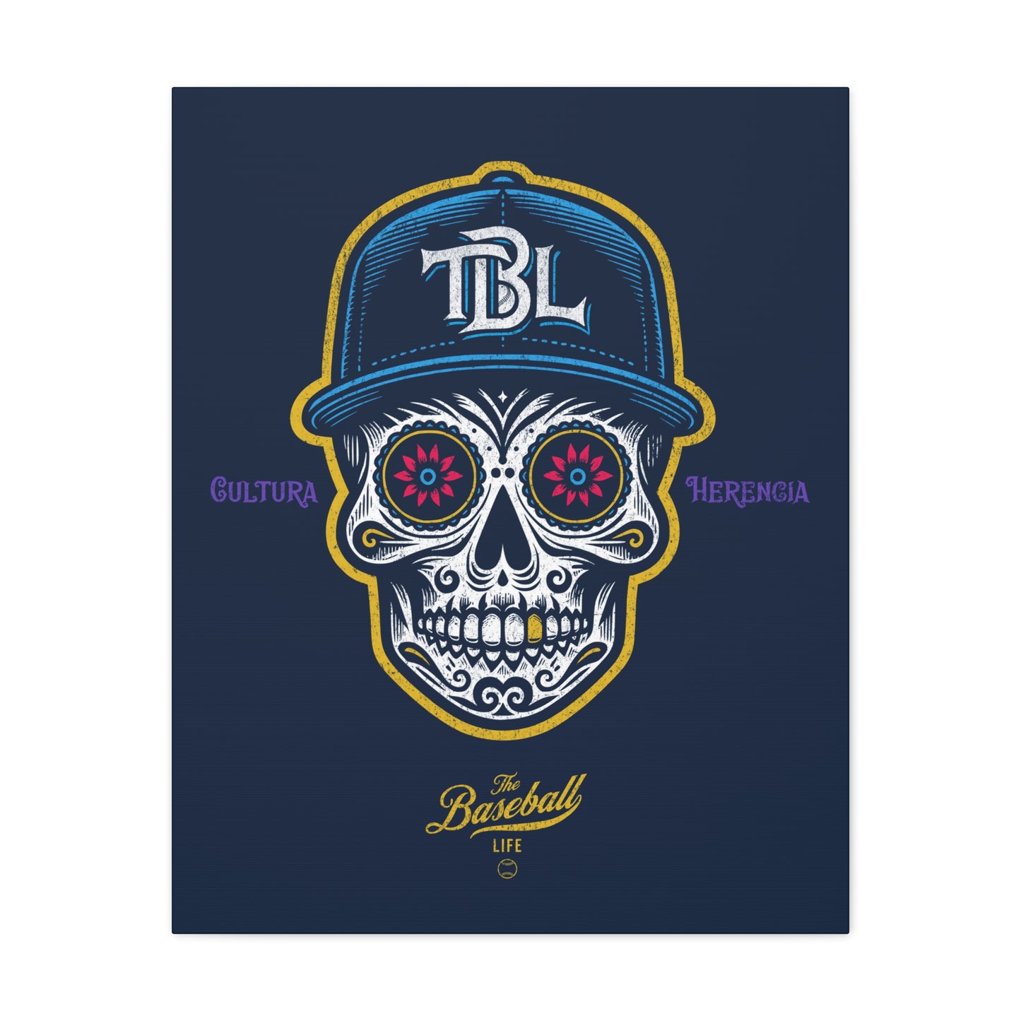 Beisbol Sugar Skull Series_Player 1 Wall Art Canvas_Navy