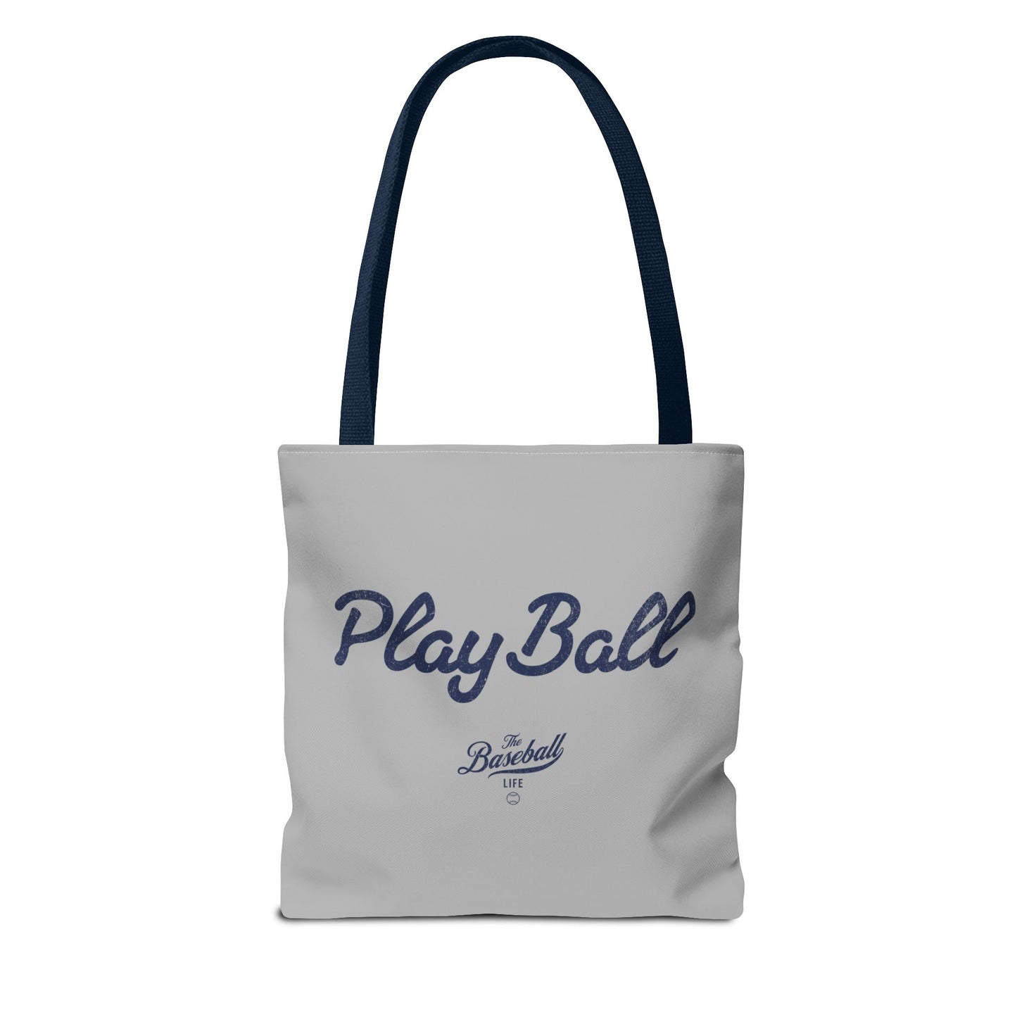 Play Ball Tote Bag_Light Gray with Navy Print