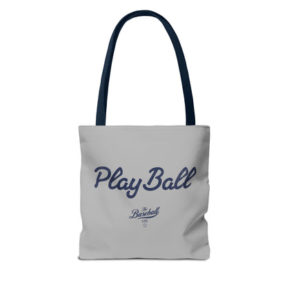 Play Ball Tote Bag_Light Gray with Navy Print