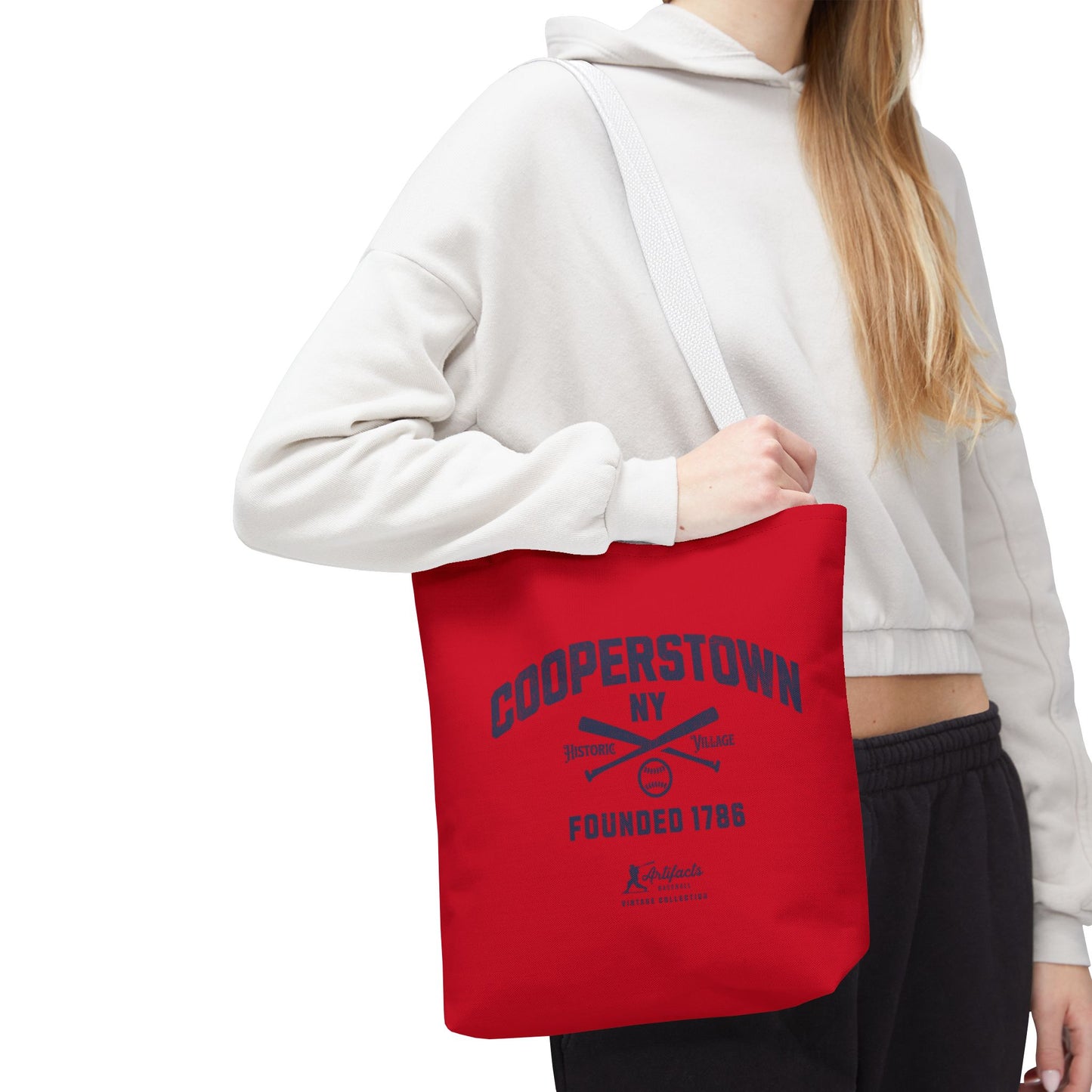Cooperstown, NY Tote Bag_Red w Navy Print