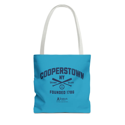 Cooperstown, NY Tote Bag_Turquoise w Navy Print