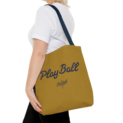 Play Ball Tote Bag_Old Gold with Navy Print