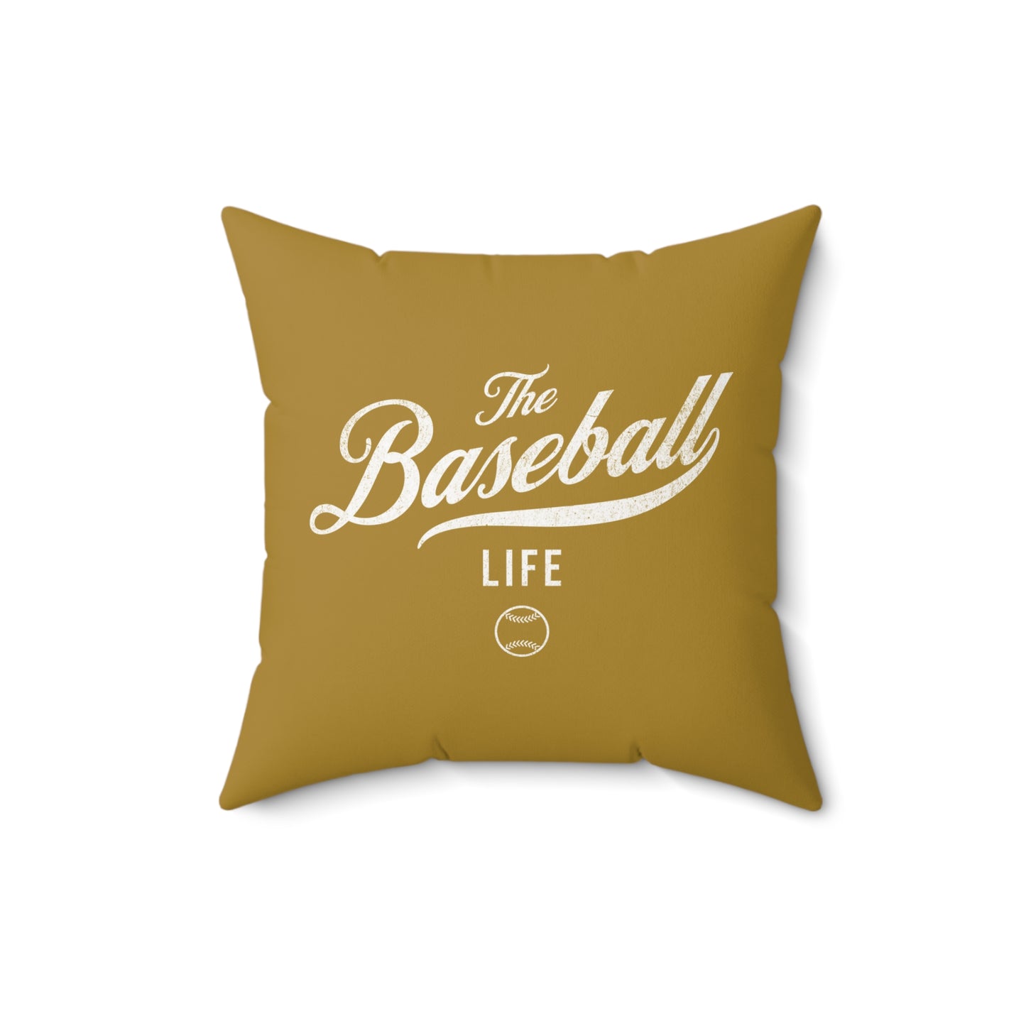 The Baseball Life Accent Pillow_Old Gold w White Print
