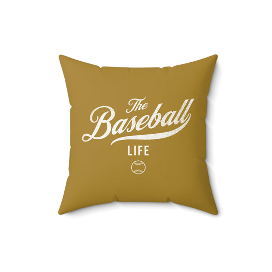 The Baseball Life Accent Pillow_Old Gold w White Print