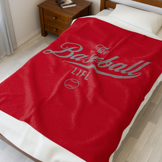 Velveteen Plush Blanket_Red with Silver Gray Print