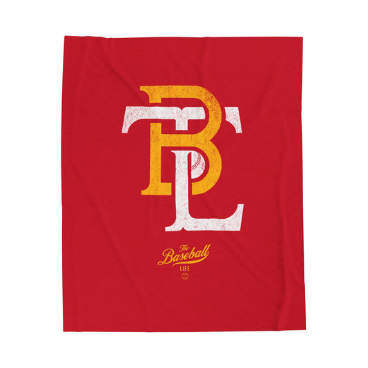 Velveteen Plush Blanket_The Baseball Life Retro Insignia_Red