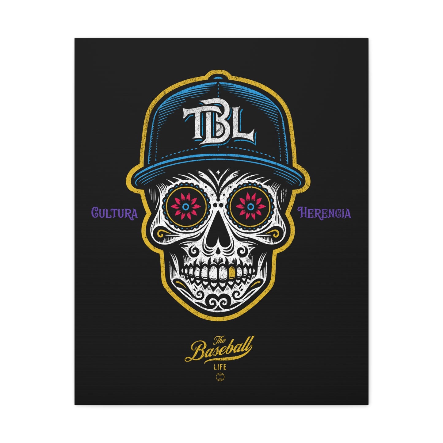 Beisbol Sugar Skull Series_Player 1 Wall Art Canvas_Black