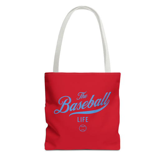 The Baseball Life Tote Bag_Red w Carolina Blue Print
