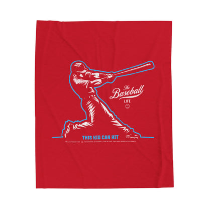 Velveteen Plush Blanket_This Kid Can Hit_Red