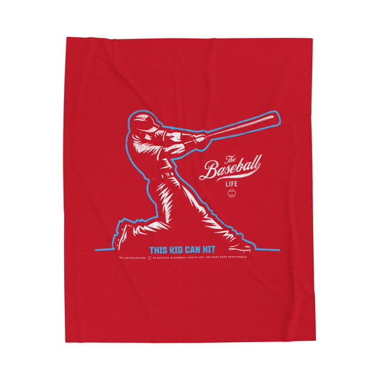 Velveteen Plush Blanket_This Kid Can Hit_Red