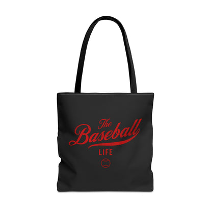 The Baseball Life Tote Bag_Black w Red Print