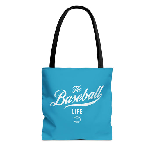 The Baseball Life Tote Bag_Turquoise w White Print