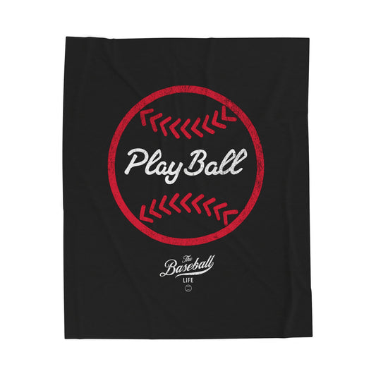 Velveteen Plush Blanket_Play Ball Graphic Baseball_Black